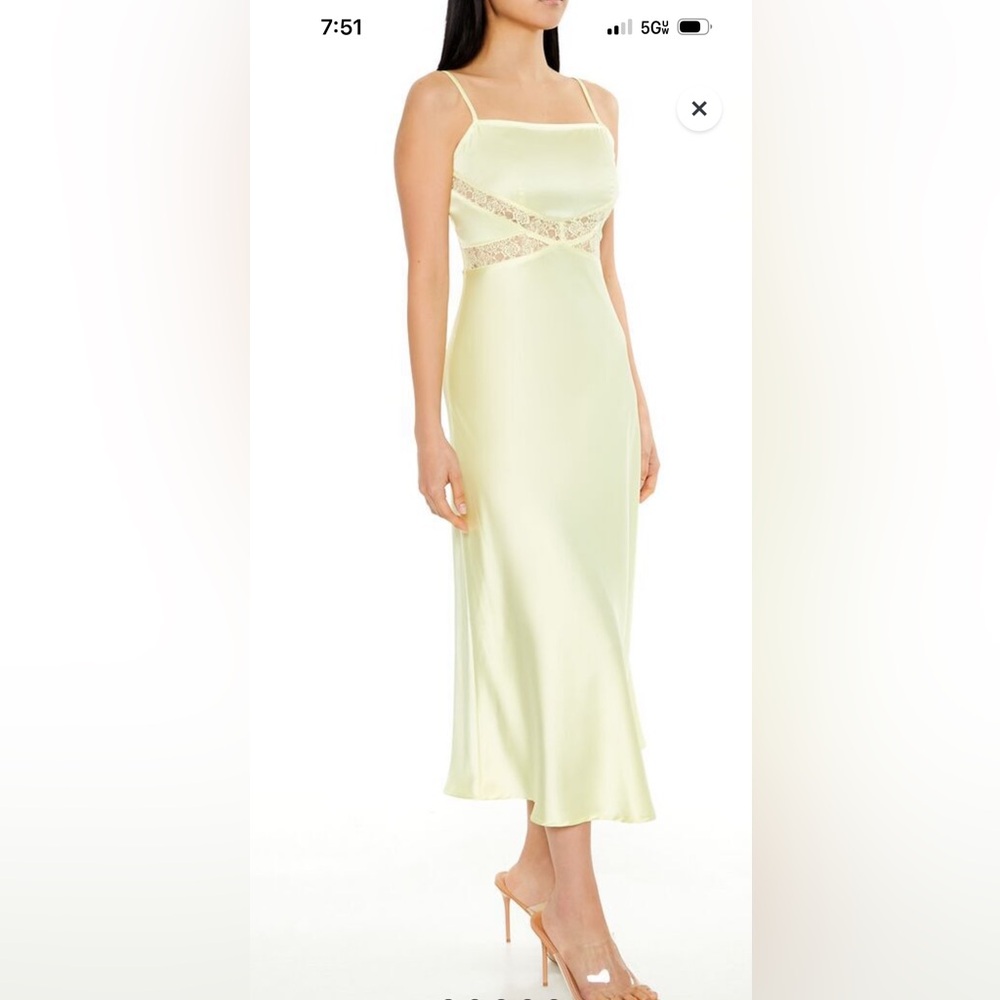 NWT Forever 21 Women's Yellow Satin Tie-Back Midi Slip Dress size medium - Picture 2 of 4